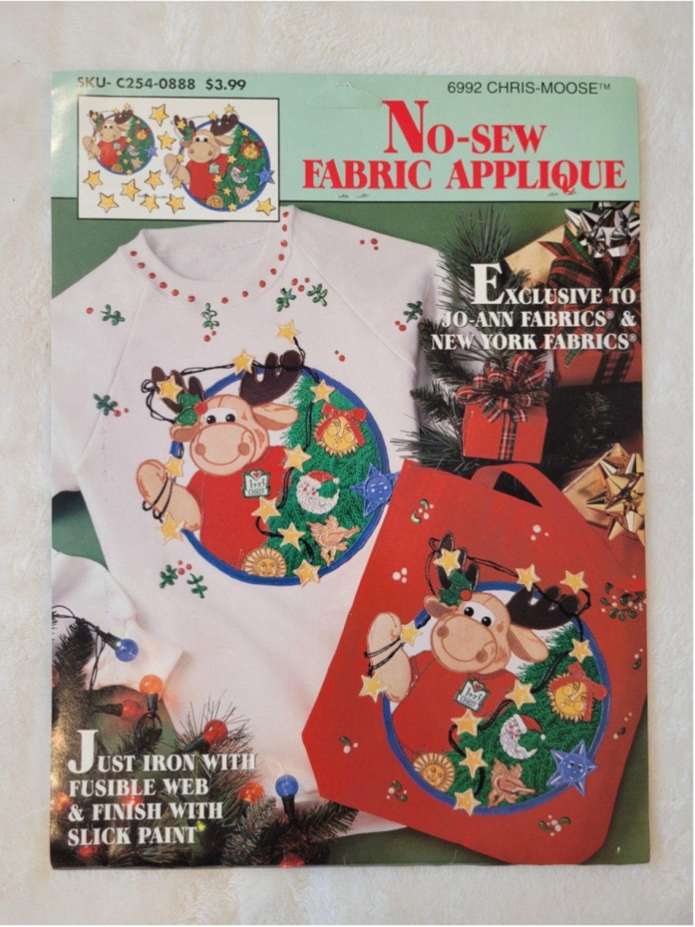 Vintage 1993 JoAnn Fabrics Chris Moose No Sew Fabric Applique Christmas Craft NI - Picture 1 of 5